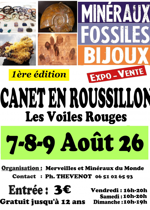 Canet en Roussillon mineral-, fossil- och smyckesutställning