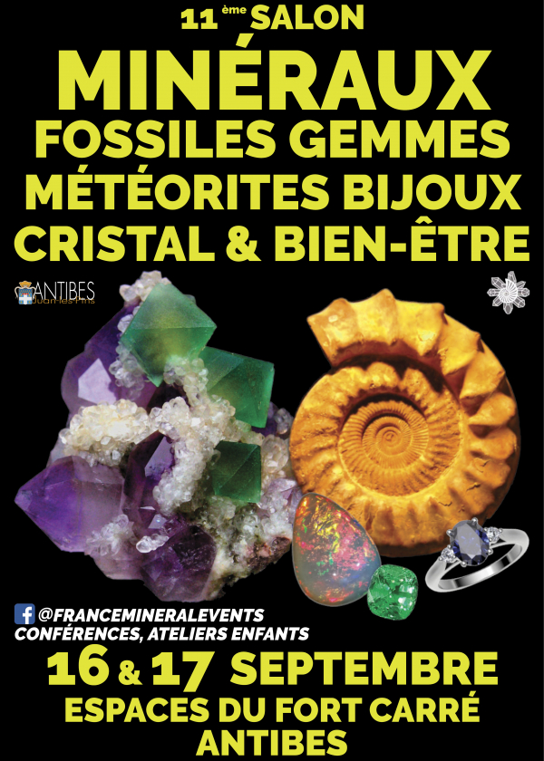11:e MinéralEventmässan i Antibes - Mineraler, fossiler, ädelstenar, smycken, kristall och välmående