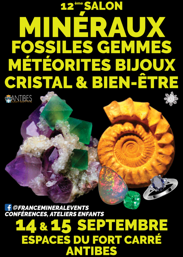 12:e Salon MinéralAntibes Event - Mineraler, fossiler, ädelstenar, smycken, kristall och välbefinnande