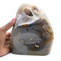 Polerad karneol, stor rödorange mineralprydnad, Madagaskar