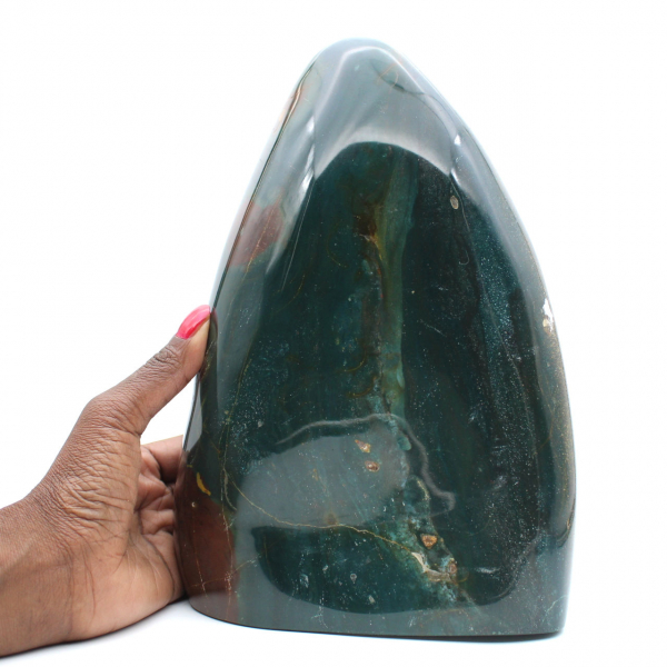 Polerad grön jaspis, massiv ornament, natursten, Madagaskar