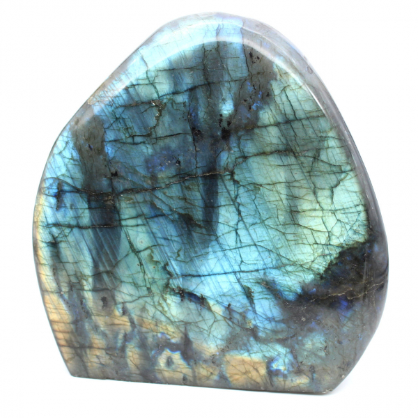 Polerad labradorit, stort mineralprydnad, samlarobjekt, Madagaskar