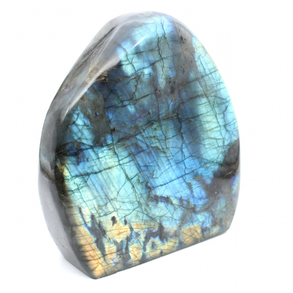 Polerad labradorit, stort mineralprydnad, samlarobjekt, Madagaskar