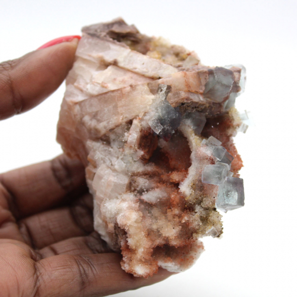 Råa fluoritkristaller: Bit från Marocko på matris