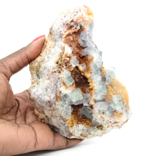 Grön fluoritsten: Stor kristall på sin matris