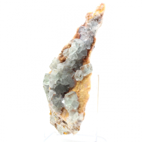 Grön fluoritsten: Stor kristall på sin matris