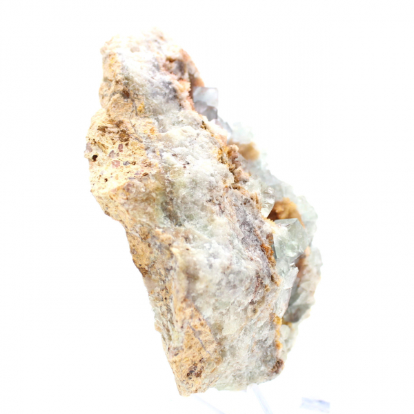 Grön fluoritsten: Stor kristall på sin matris