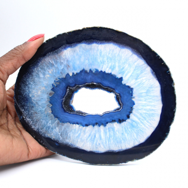 Polerad skiva av blå agat för mineralogientusiaster
