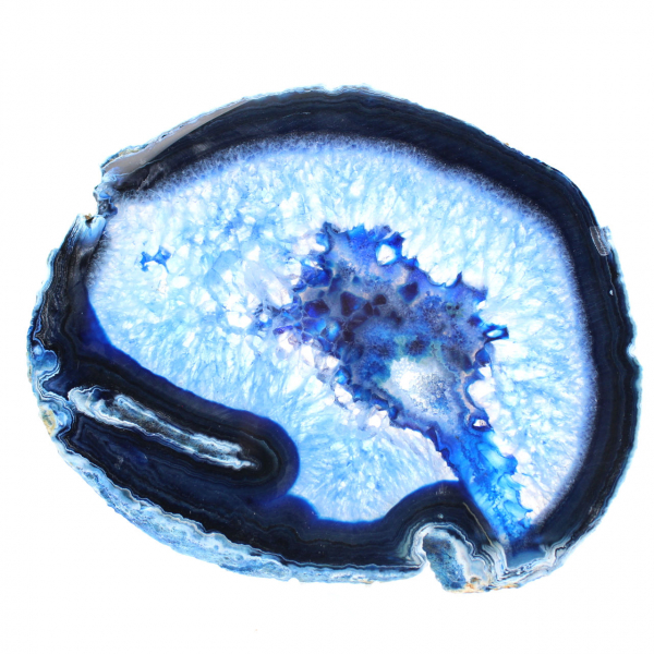 Polerad skiva av blå agat för mineralogisk monter