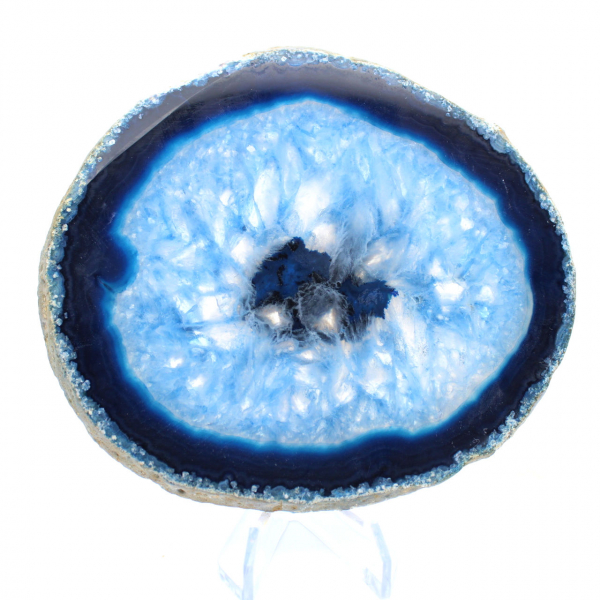Skiva av blå agat från Brasilien för mineralsamling