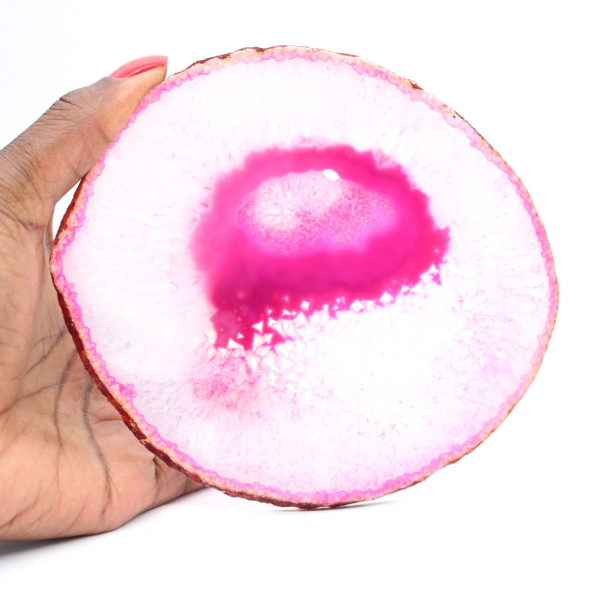 Dekorativ skiva av rosafärgad agat