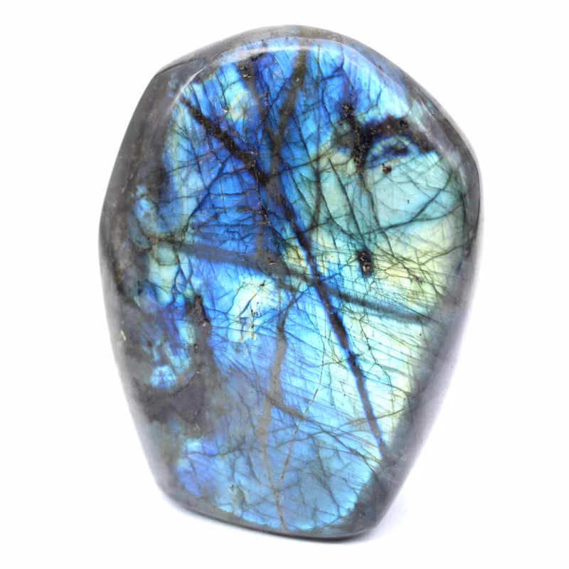 Labradorite: Upptäck denna stens hemligheter med mystiska reflektioner labradorite bloc 025