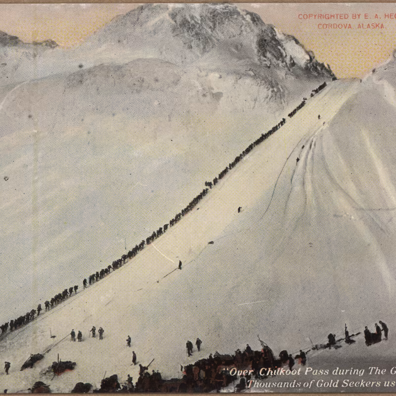 Historien om guldrushen i USA Over Chilkoot Pass during the Gold Rush in Alaska