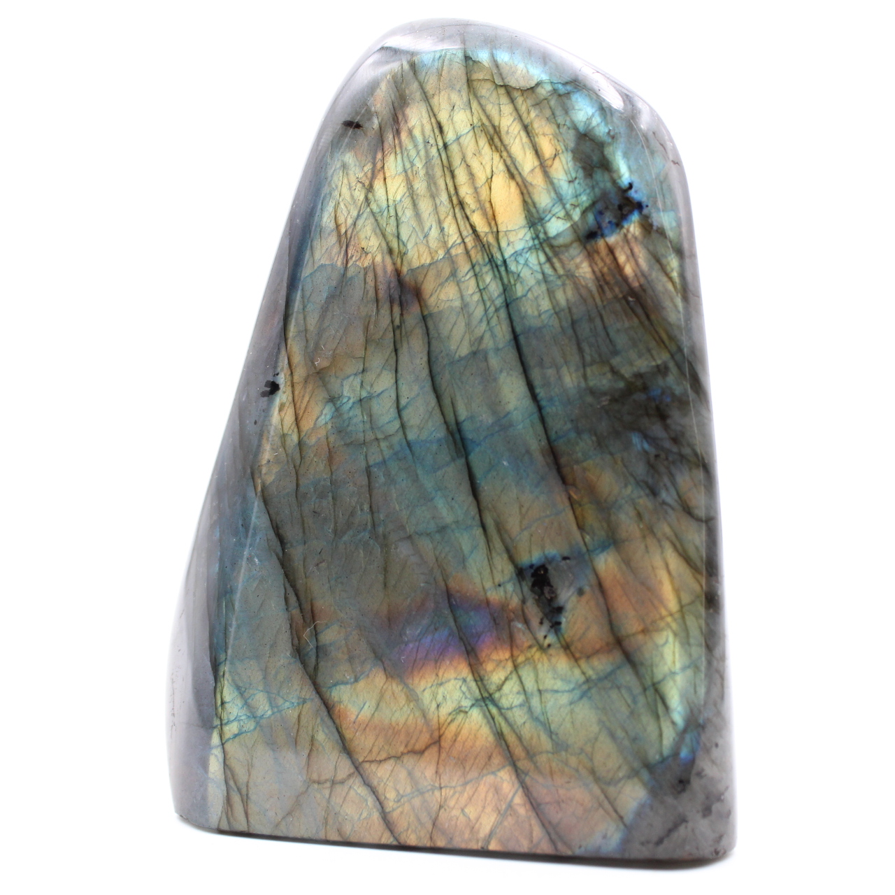 Labradorite orange grön friform prydnad