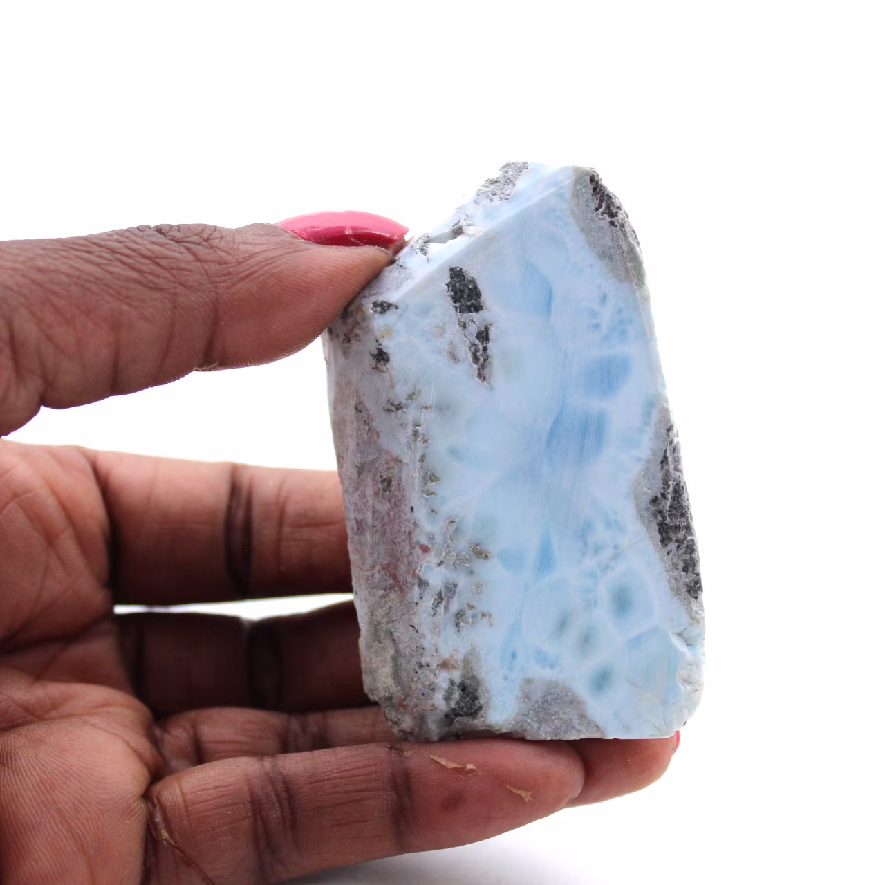 Halvpolerad larimar plakett
