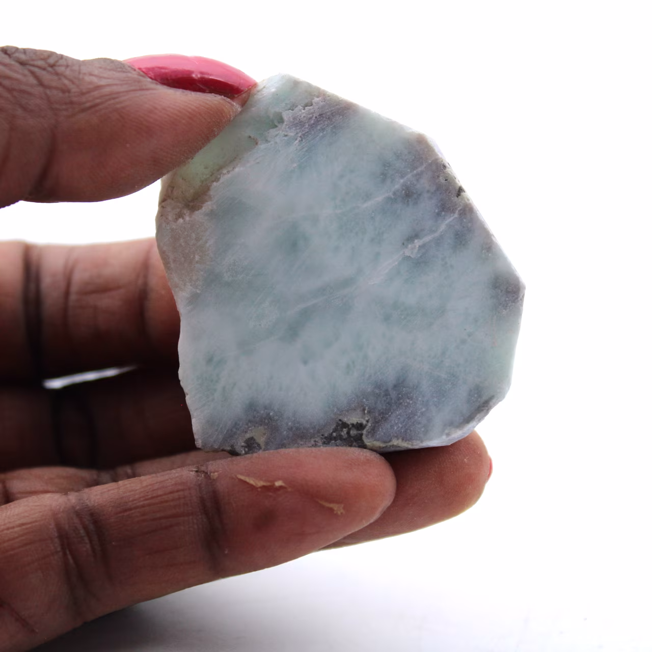 Halvpolerad larimar plakett