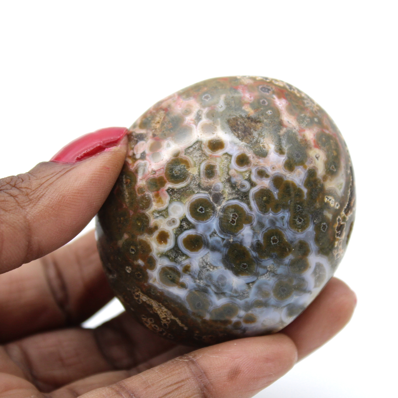 Orbicular jasper pebble