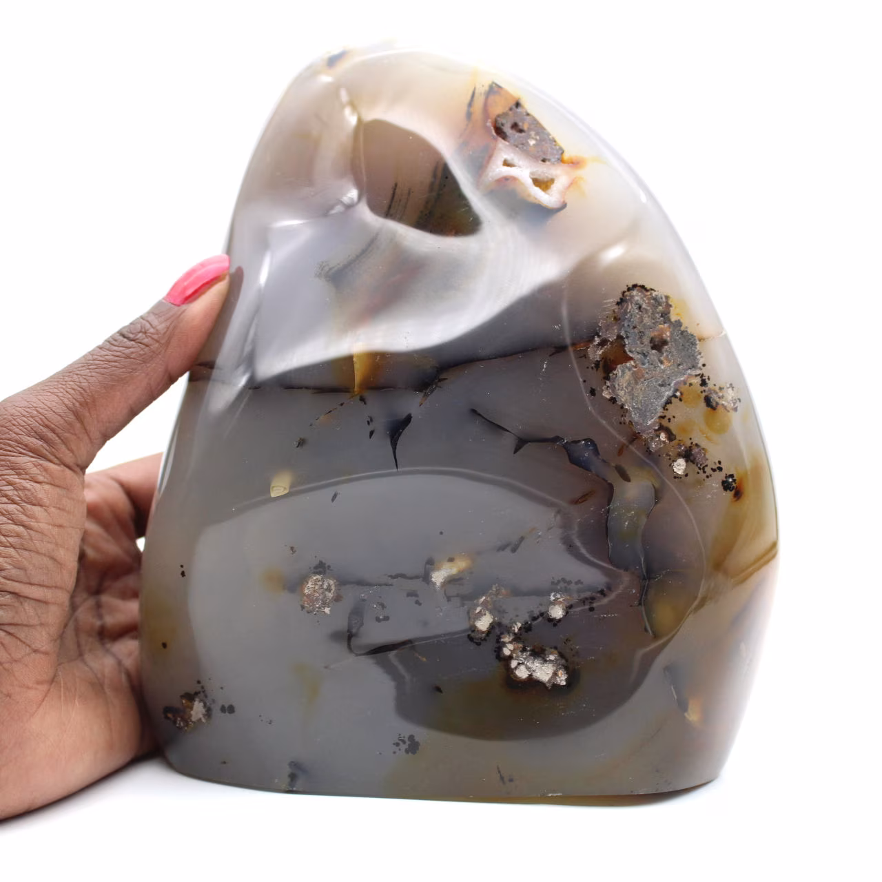 Polerad karneol, stor rödorange mineralprydnad, Madagaskar