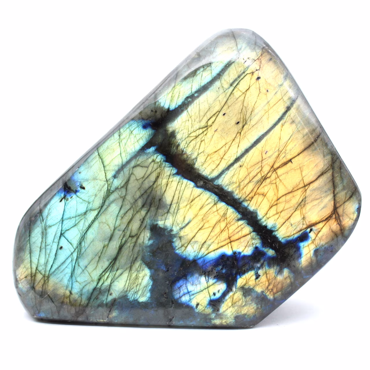 Polerad labradorit mineralprydnad från Madagaskar