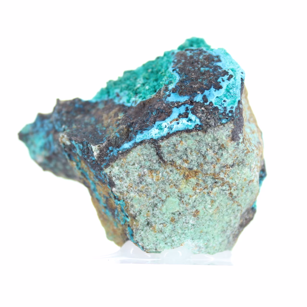 Mineralogiskt prov av grön brochantit från Chile på bas