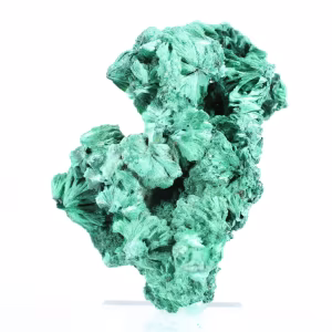 Slank fibrös malakit från DRK, äkta mineral på sockel